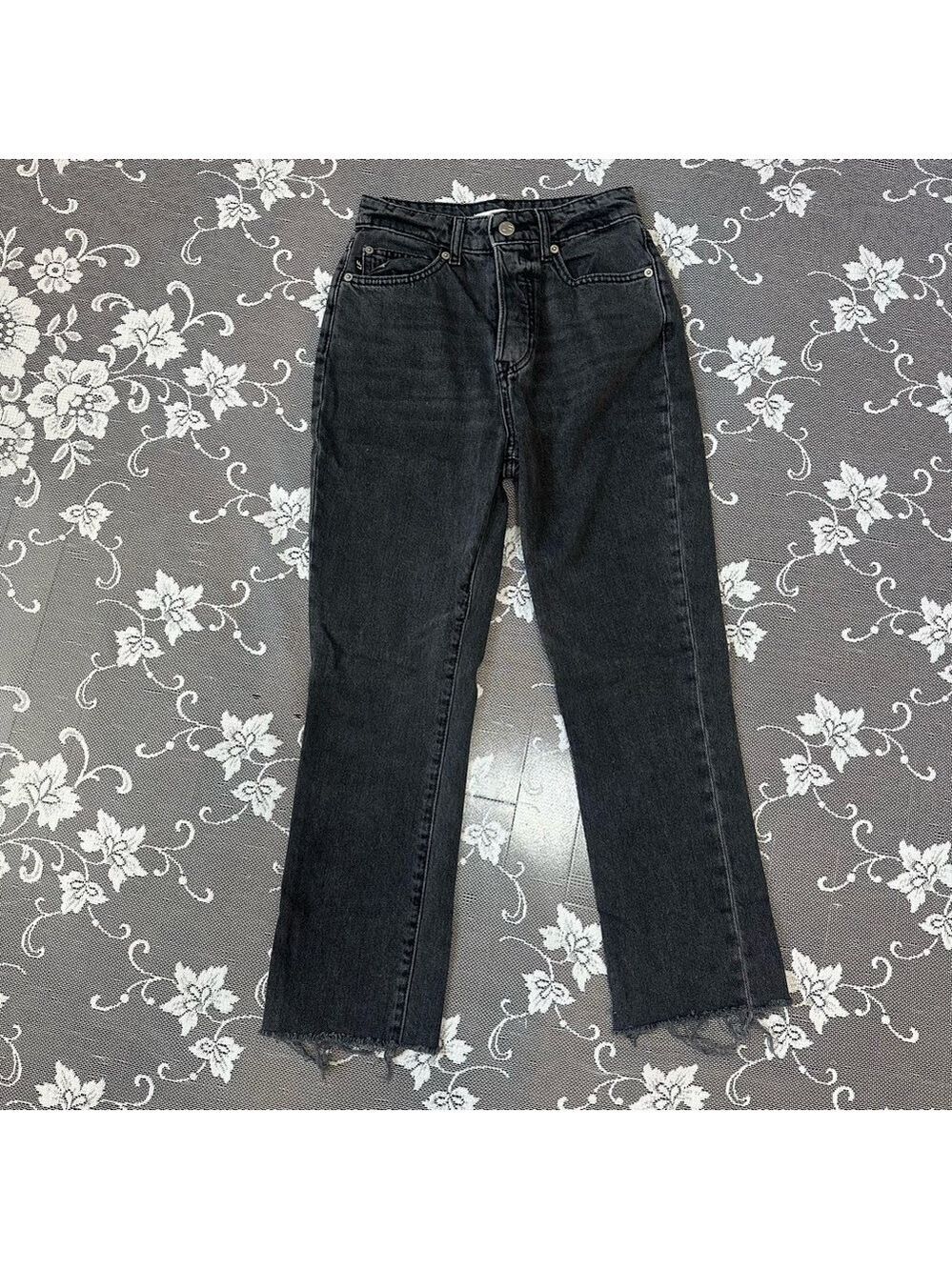 Lovers + Friends Reece High Rise Slim Jeans Raw Hem Sz 23